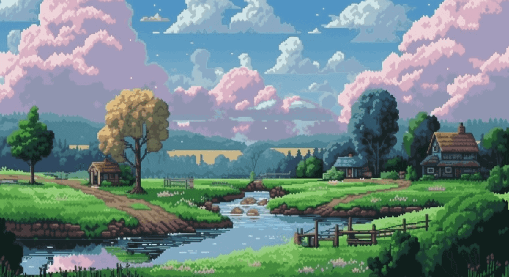 Iridescent ripples of a bright blue and pink liquid